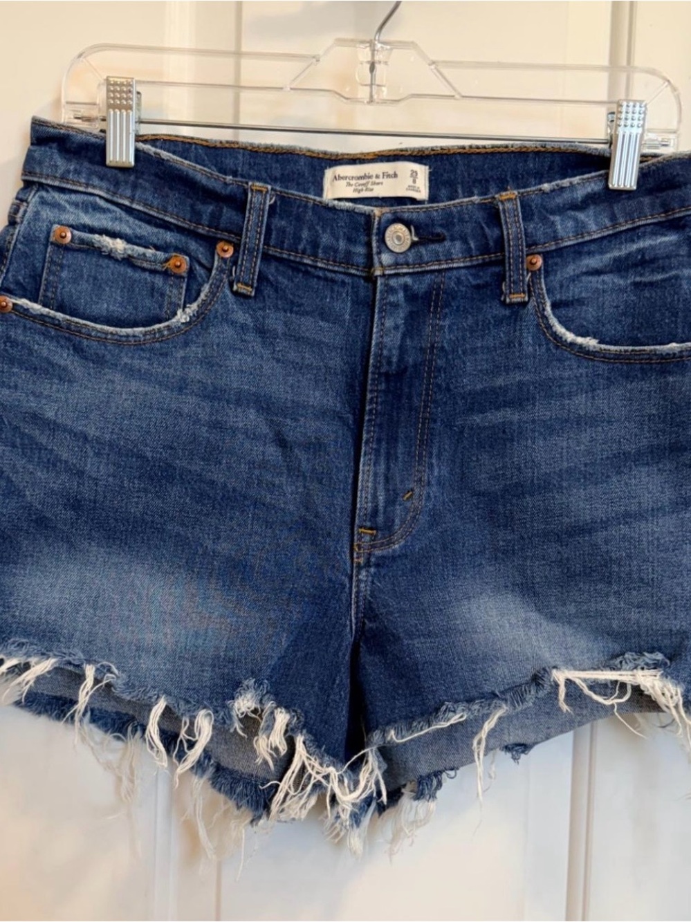 Abercrombie & Fitch Dark Blue Frayed Hem Denim Shorts